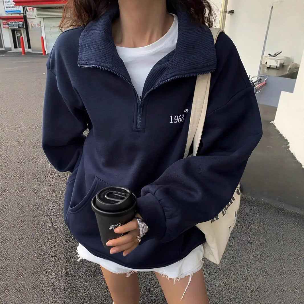 Damen Fleece-Hoodie mit hohem Kragen und halbem Reißverschluss Stalluxe