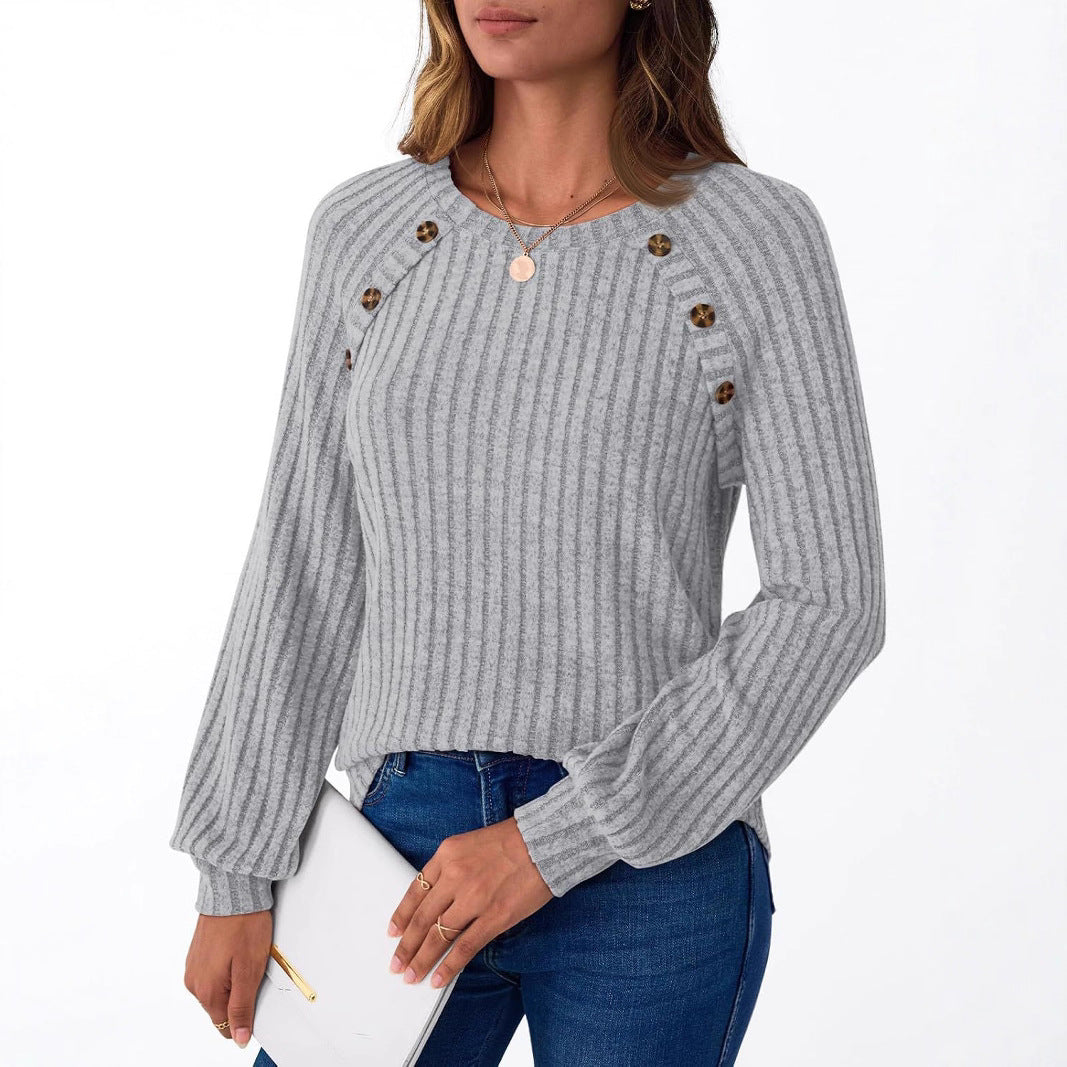 Damen lässiger Strickpullover mit eleganten Knopfdetails Stalluxe