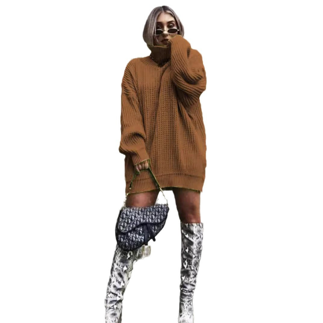 Damen Oversized Strickpullover mit hohem Kragen und Waffelmuster Stalluxe