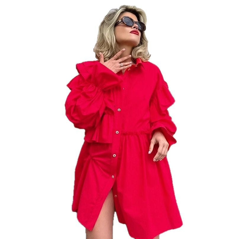 Damen Rüschenbluse im Oversized-Design mit Knopfleiste Stalluxe