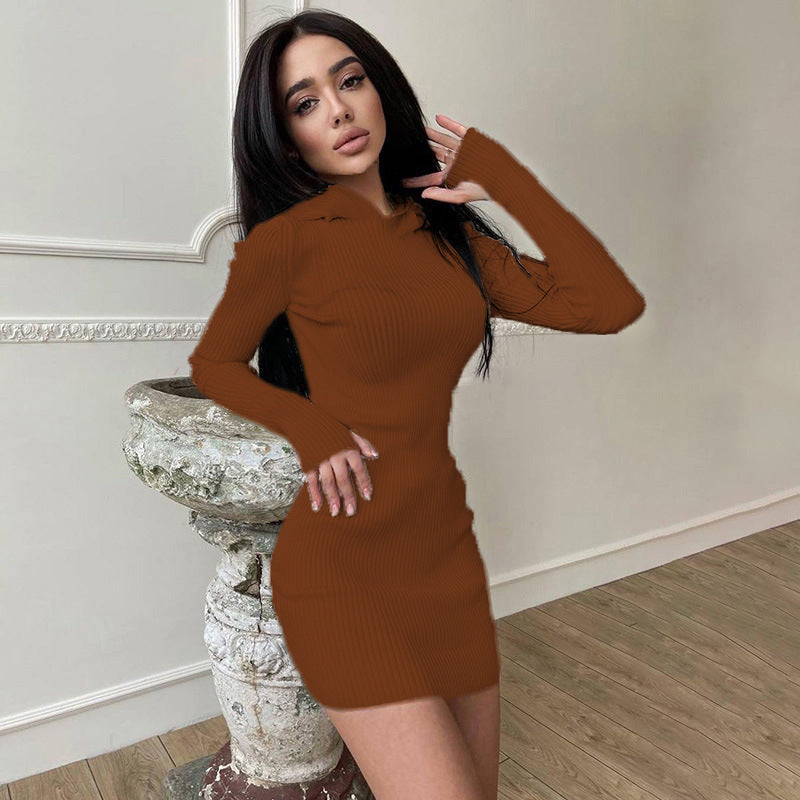 Damen Figurbetontes Rippenkleid mit hohem Kragen und langen Ärmeln Stalluxe