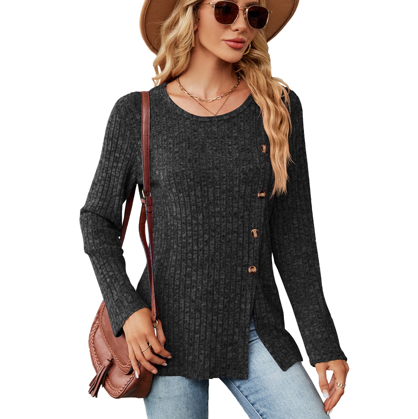 Damen legere Strickbluse mit knoopbarem Design und seitlichem Schlitz Stalluxe