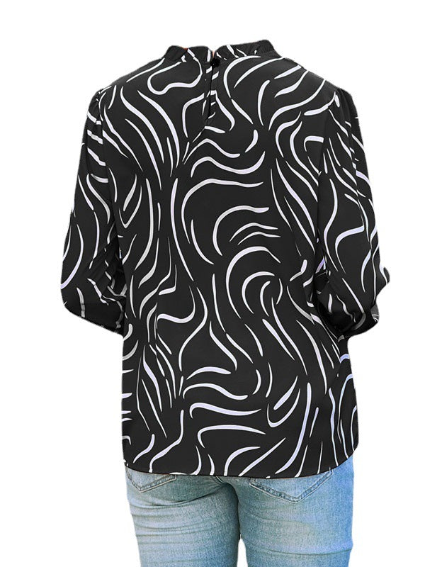 Damen Baumwollbluse mit Wellenmuster und lässigem Schnitt Stalluxe