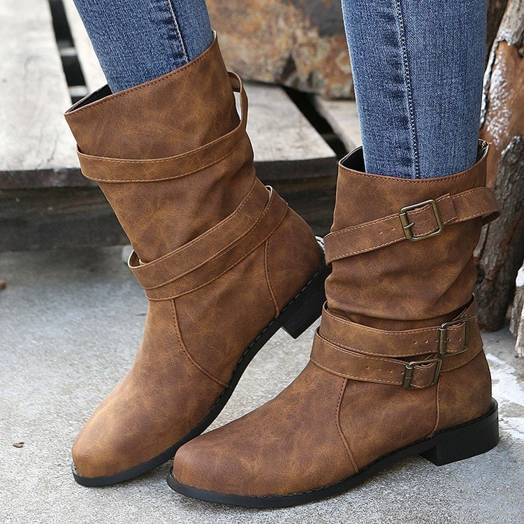Damen Modische Stiefeletten mit verstellbaren Riemen und robustem Profil Stalluxe