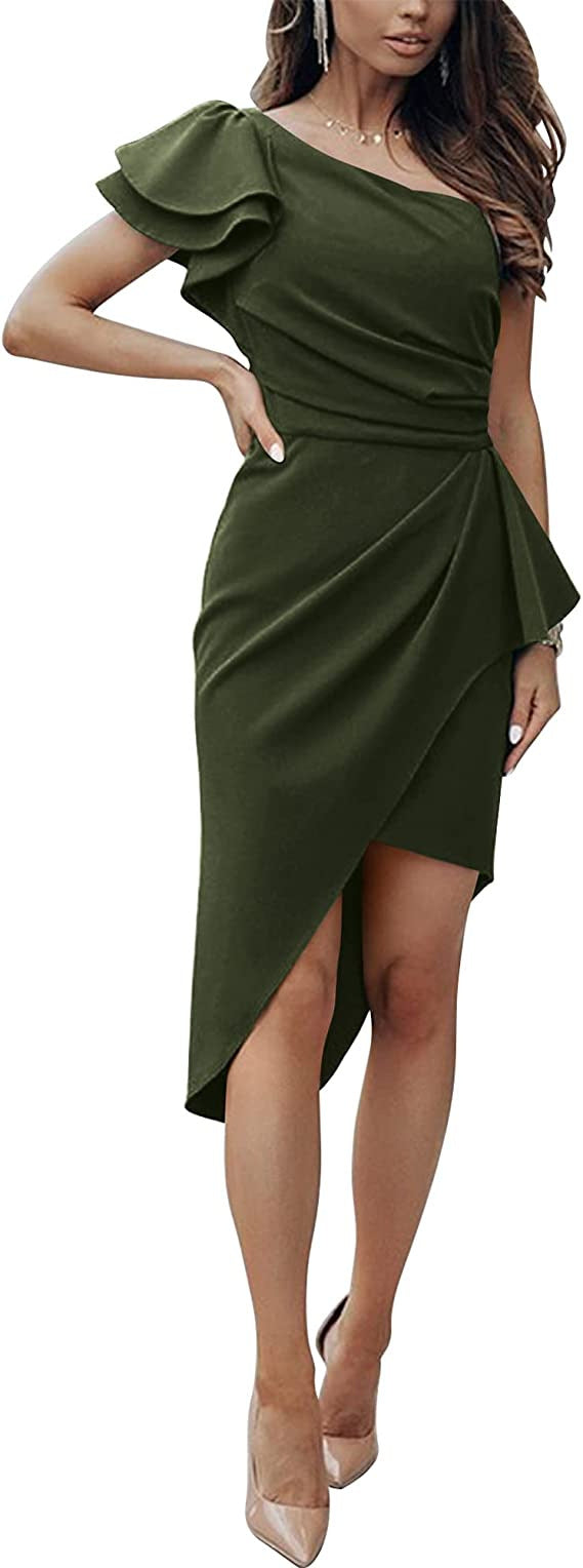 Damen Elegantes Wickelkleid mit asymmetrischem Saum und Rüschendetails Stalluxe