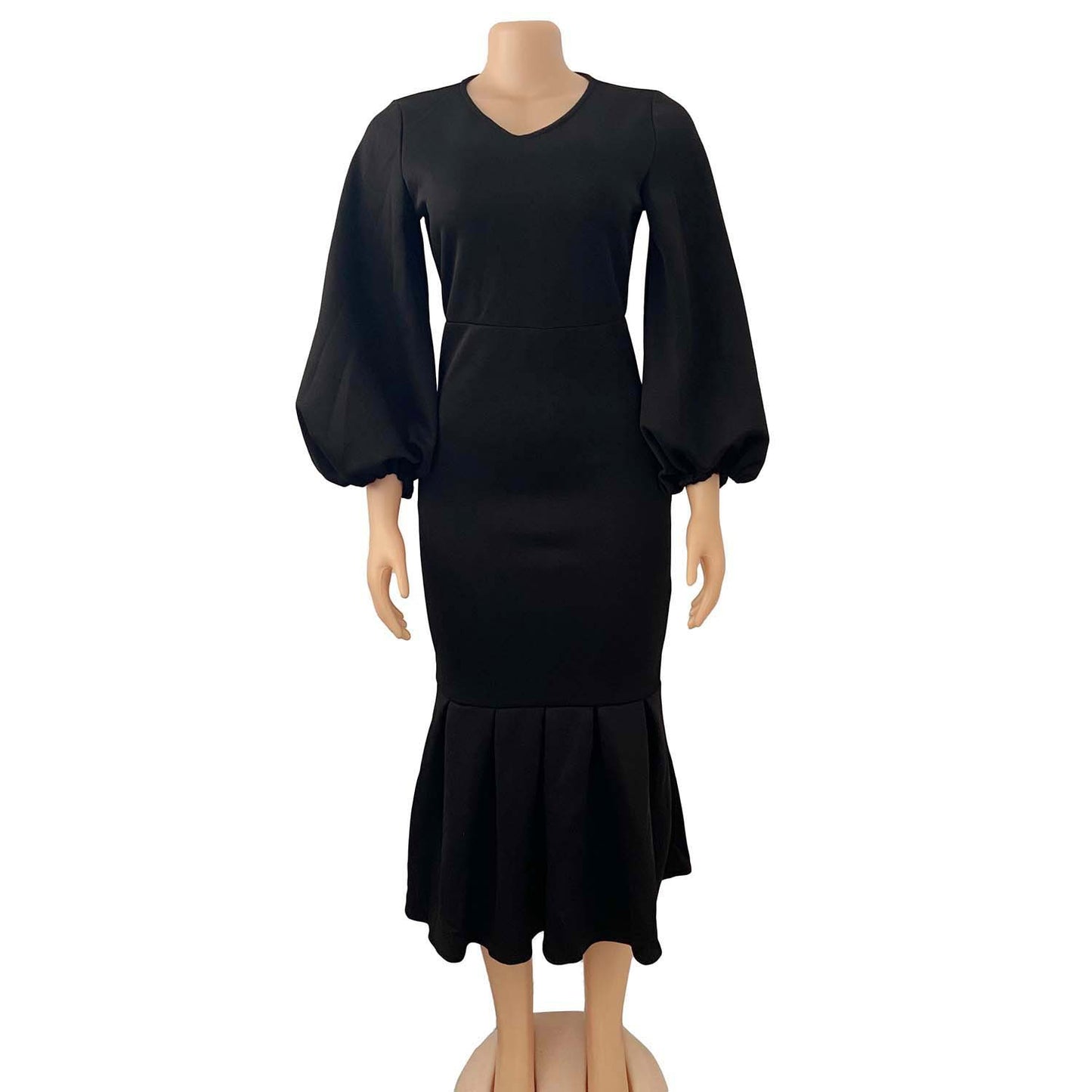 Damen figurbetontes Kleid mit voluminösen Ärmeln und schwingendem Saum Stalluxe