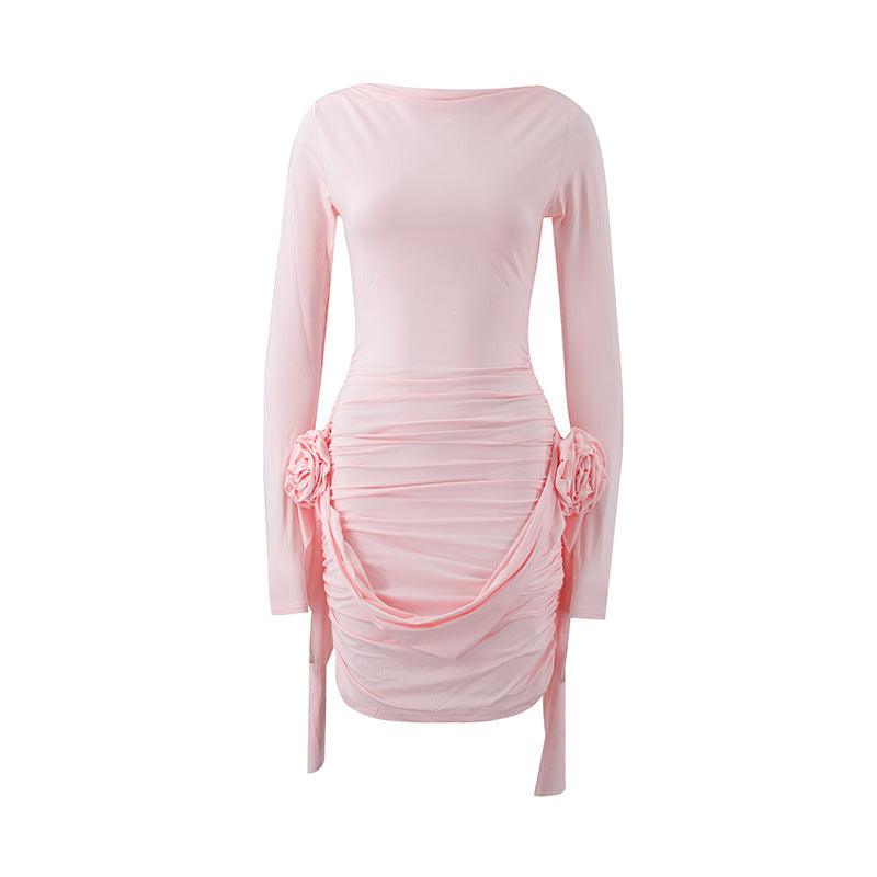 Damen figurbetontes Kleid mit Rüschendetails und langen Ärmeln Stalluxe