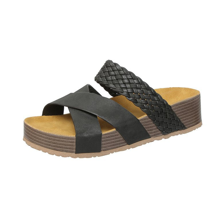 Damen Bequeme Zehentrenner-Sandalen mit geflochtenem Riemendesign und rutschfester Sohle Stalluxe