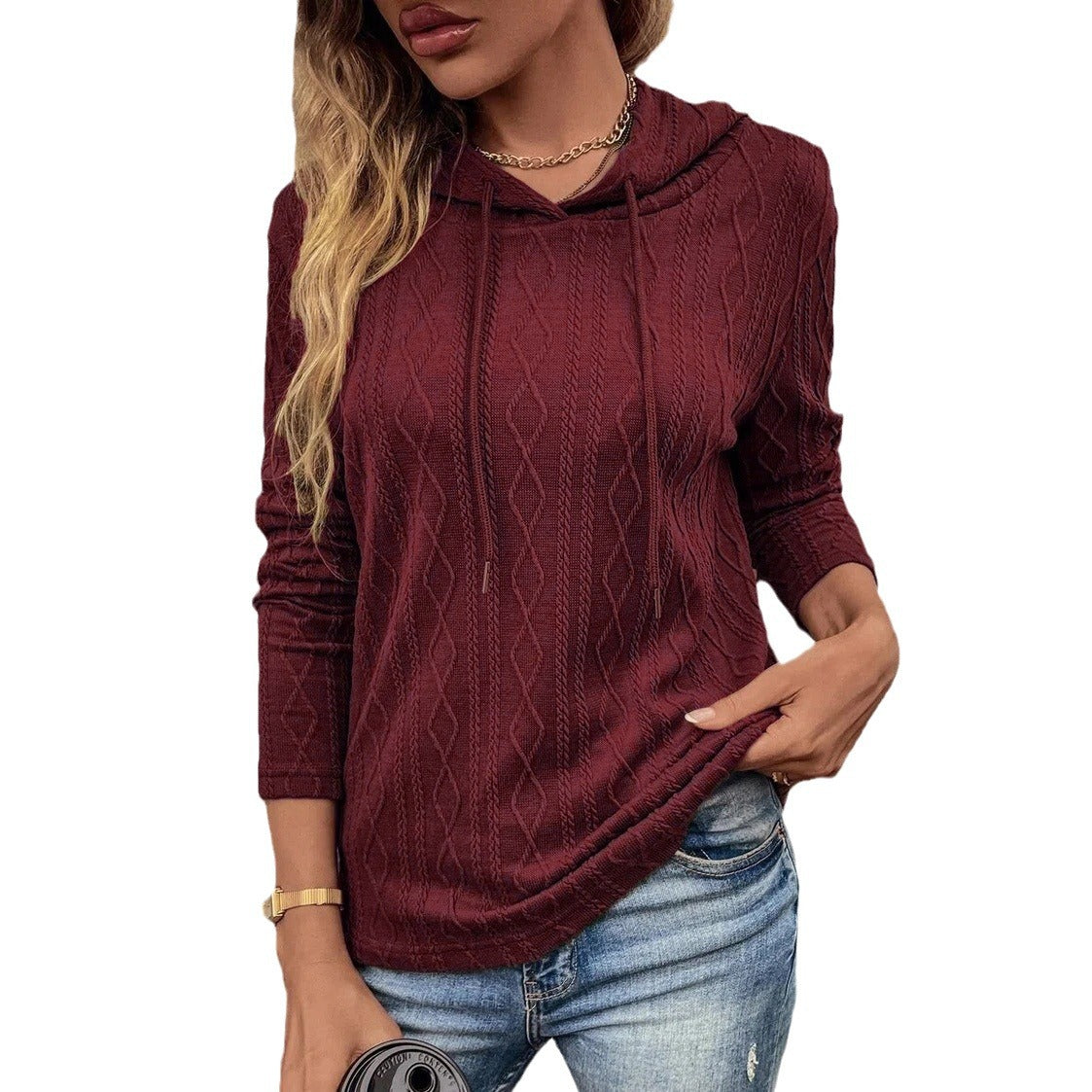 Damen Kapuzenpullover mit strukturiertem Strickdesign und seitlichen Eingrifftaschen Stalluxe