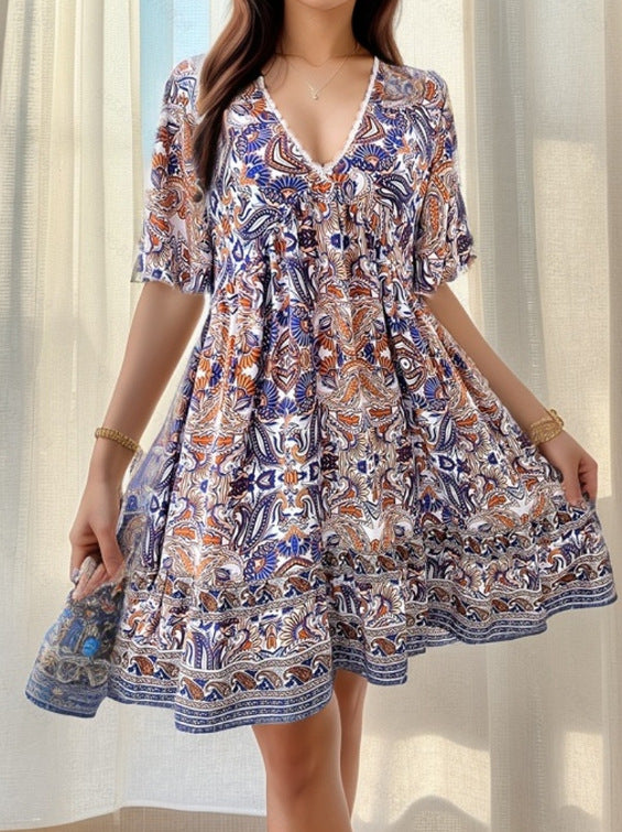 Damen verspielt geschnittenes Sommerkleid mit V-Ausschnitt und Rüschendetails Stalluxe