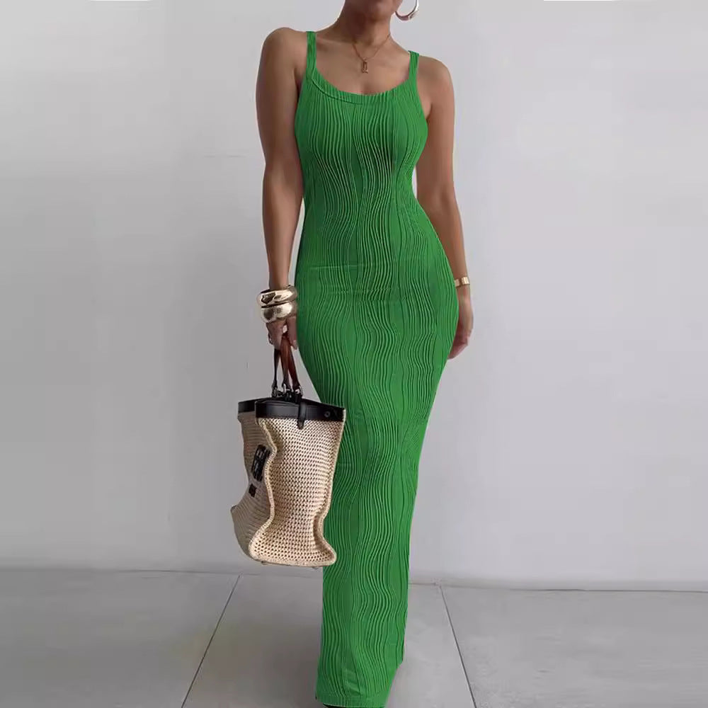 Damen Elegantes Maxikleid mit Rippstruktur und schmalen Trägern Stalluxe