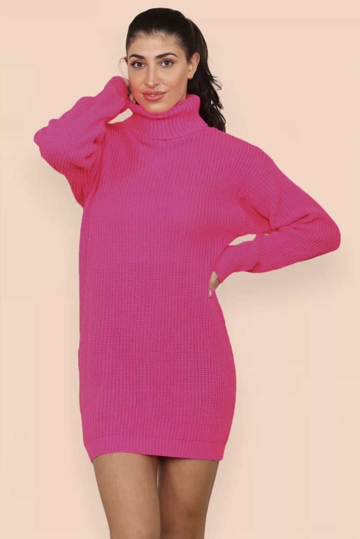 Damen Strickkleid mit hohem Kragen und relaxed Schnitt Stalluxe