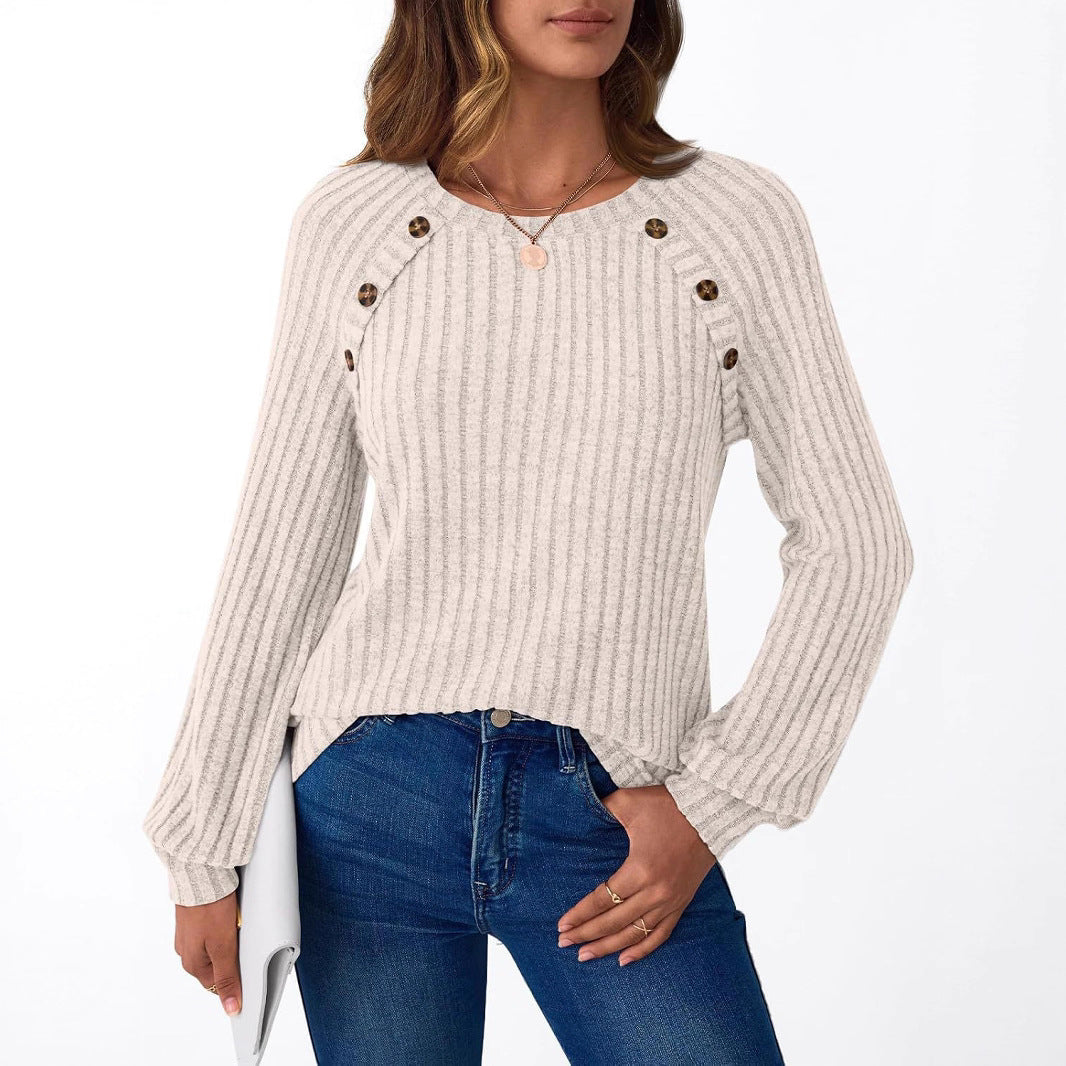 Damen lässiger Strickpullover mit eleganten Knopfdetails Stalluxe