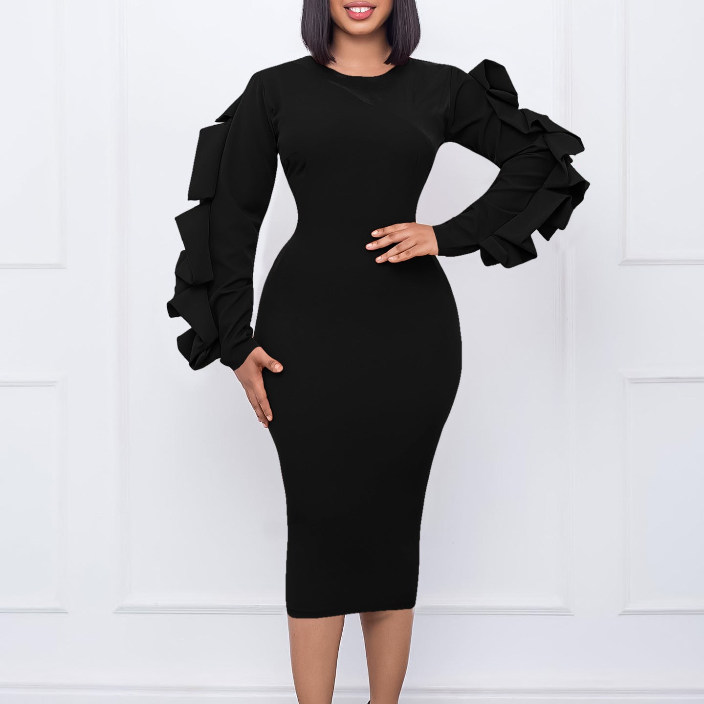 Damen elegante Kleid mit Rüschendetails Stalluxe