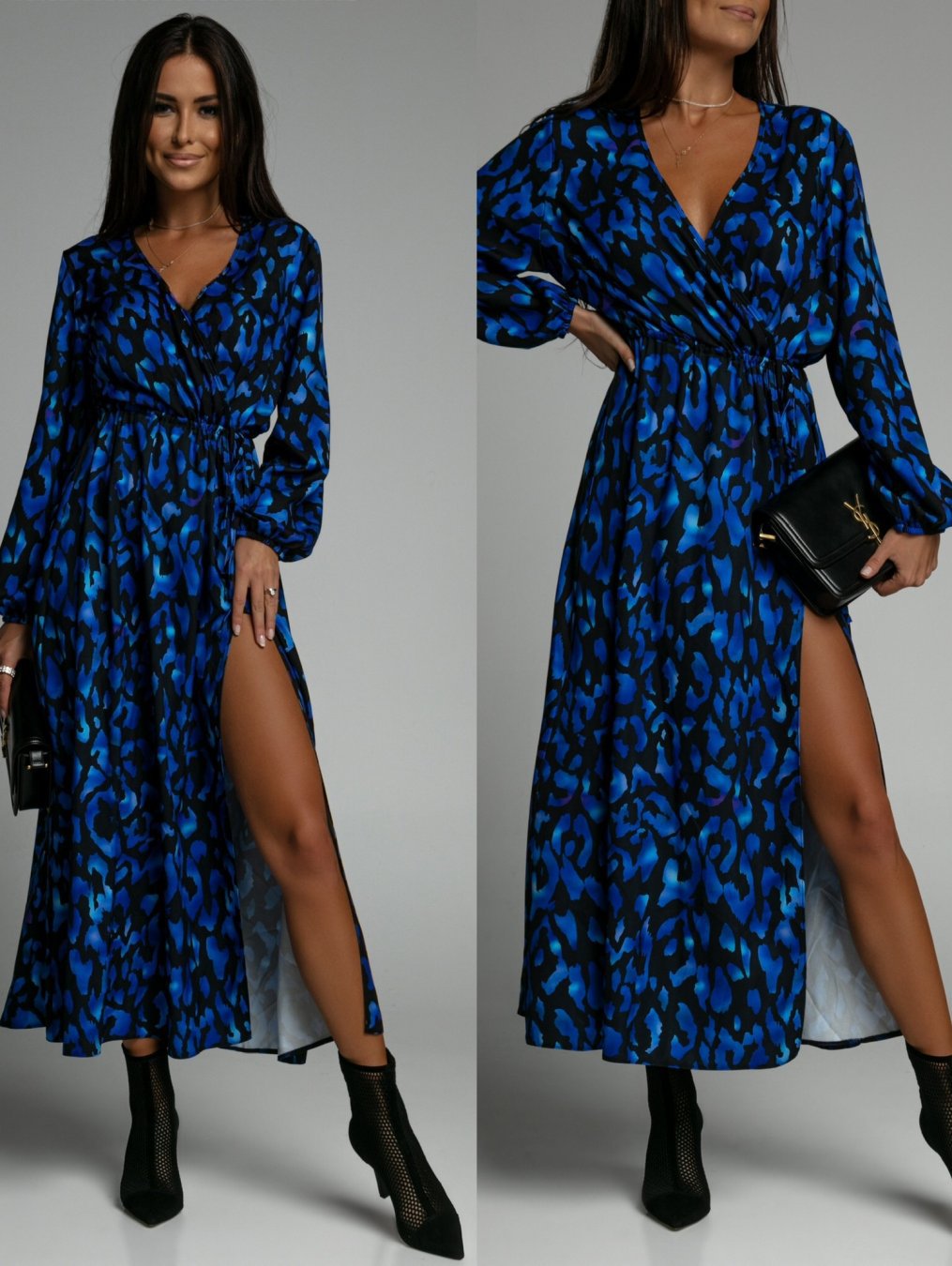 Damen Maxikleid mit tiefem Schlitz und Bindegürtel Stalluxe
