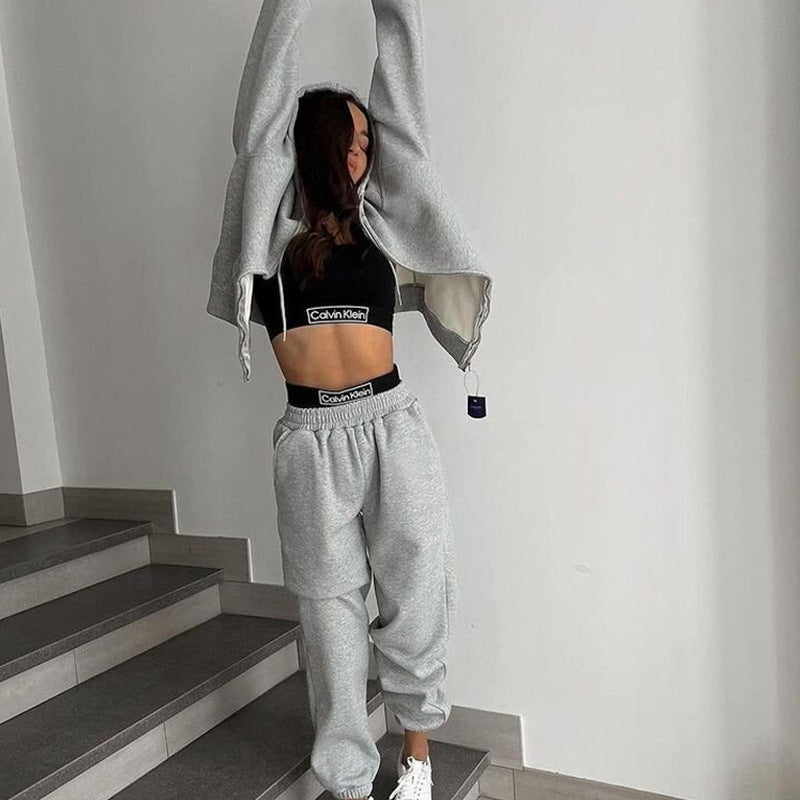 Damen Fleece-Sweatanzug mit Kapuze und elastischem Bund Stalluxe