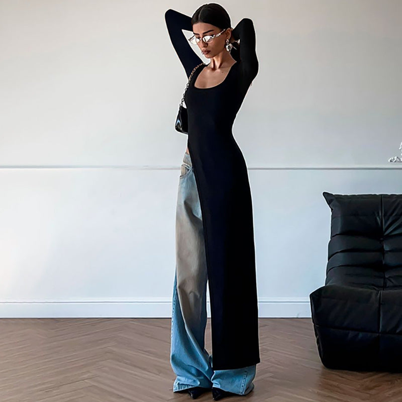 Damen Asymmetrisches Maxikleid mit langem Arm und figurbetontem Schnitt Stalluxe