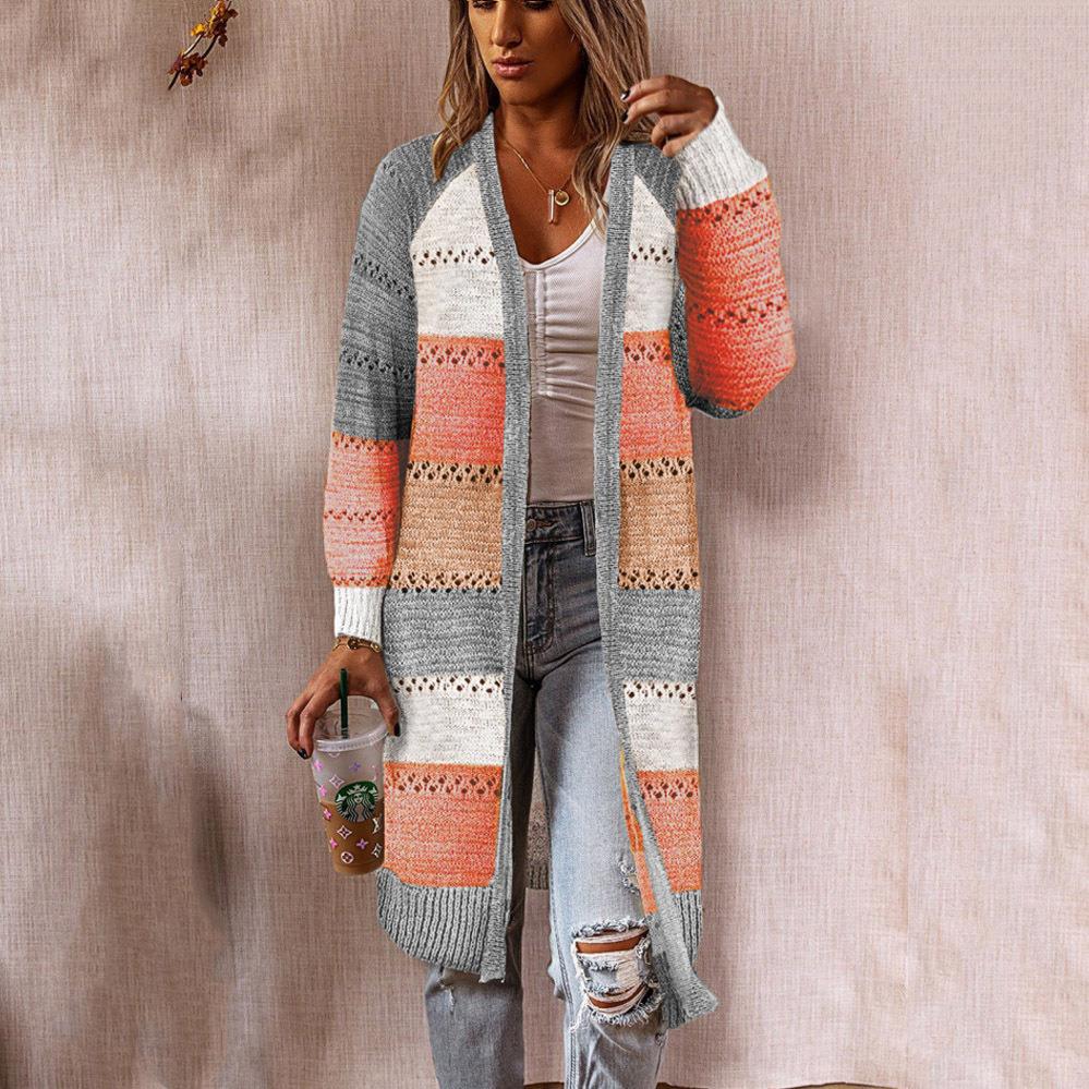 Damen Strickjacke im Retro-Patchwork-Stil mit langen Ärmeln und offenen Front Stalluxe