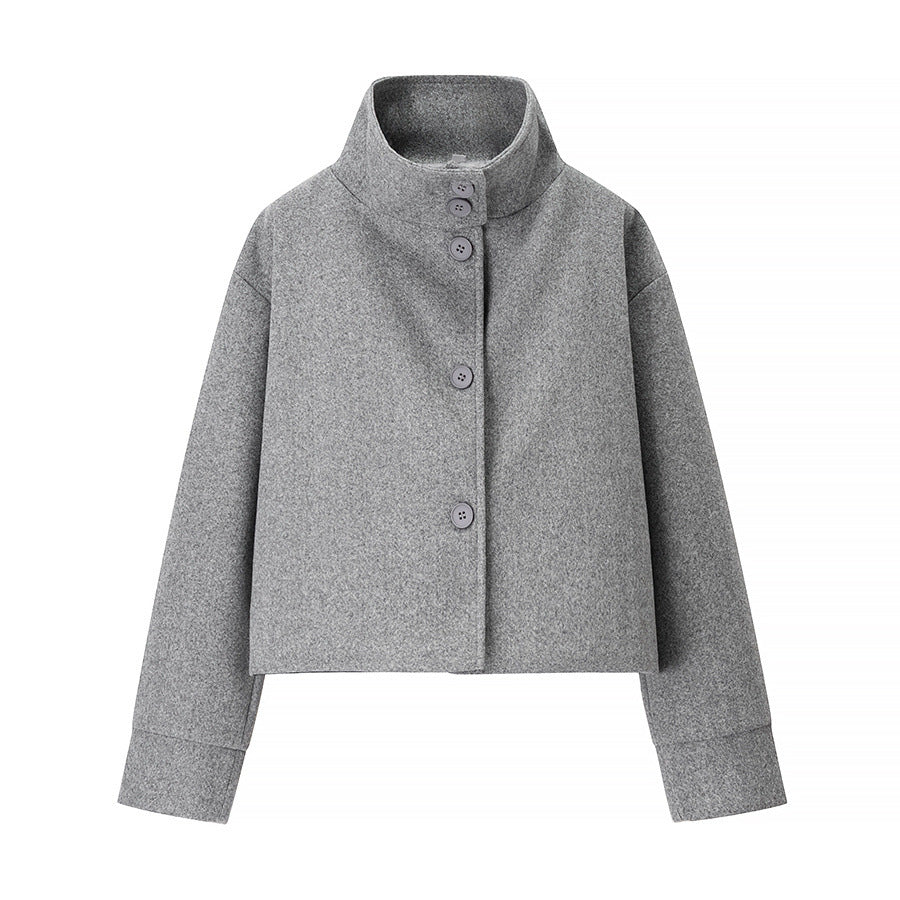 Damen trendige cropped Übergangsjacke mit elegantem Stehkragen und praktischen Knopfdetails Stalluxe