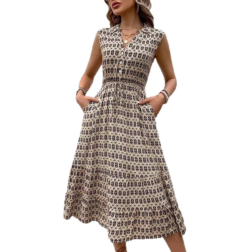 Damen Midikleid mit Knopfdetails und elastischem Taillenbund Stalluxe