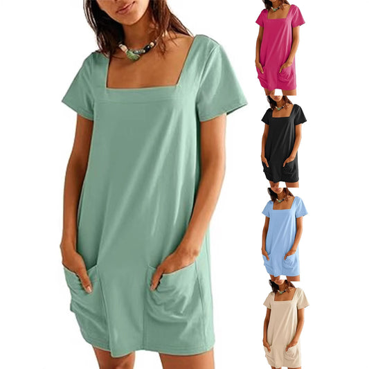 Damen lässiges Tunika-Kleid mit praktischen Taschen und Quadrat-Ausschnitt Stalluxe