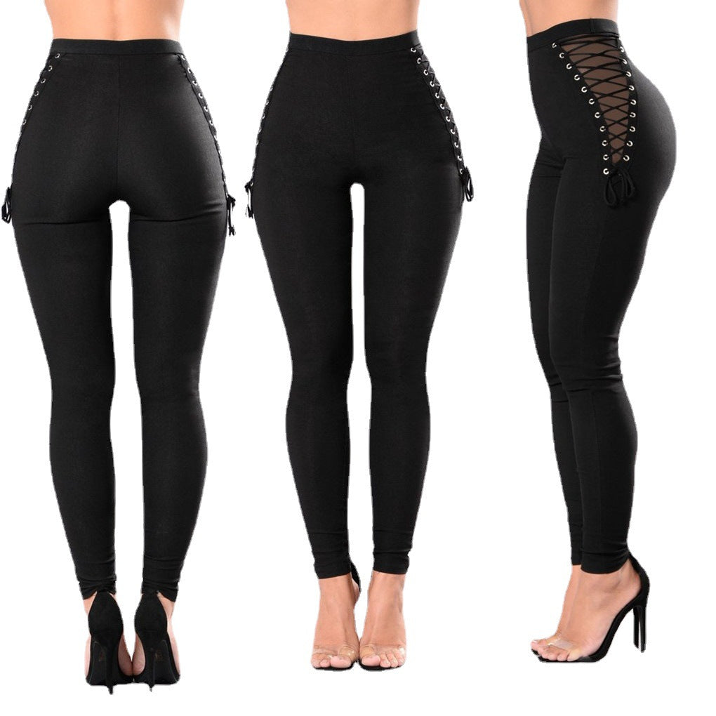 Damen Hochbund-Leggings mit dekorativem Schnürdesign Stalluxe