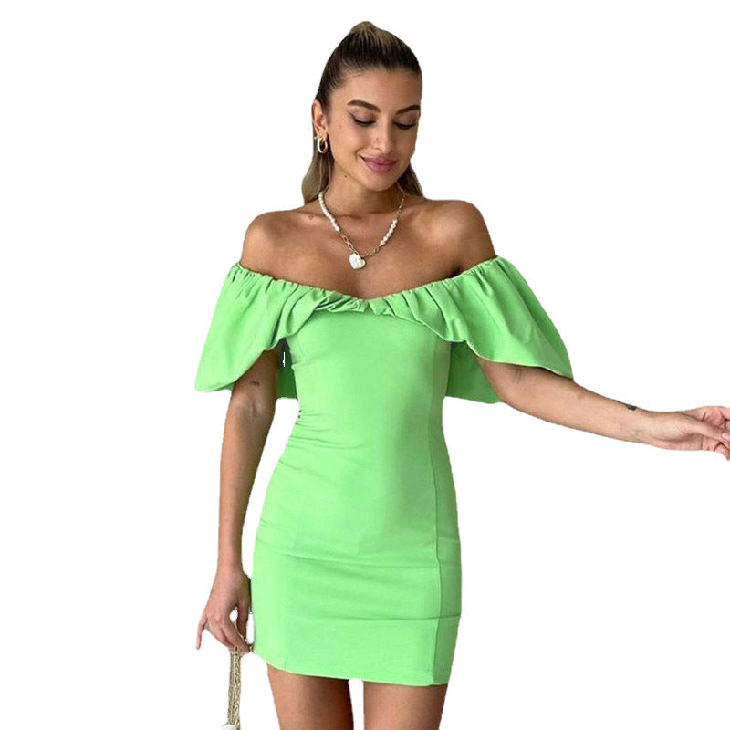 Damen Kurzarm Minikleid mit schulterfreiem Design und Rüschensaum Stalluxe