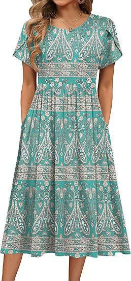 Damen Midi-Kleid mit rundem Halsausschnitt und praktischen Taschen Stalluxe