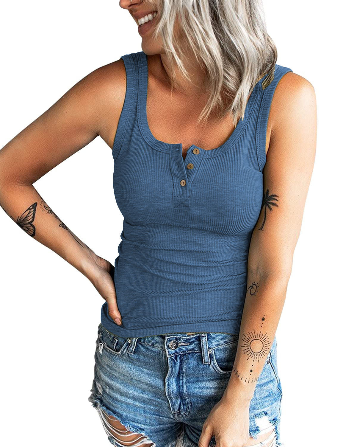 Damen Rippstrick Knopf-Oben Tank Top Stalluxe