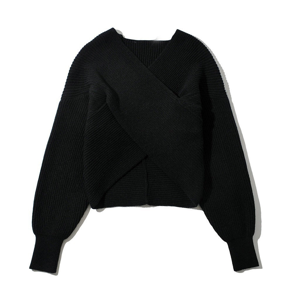 Damen Gemütlicher Strickpullover mit modernem Wickeldesign Stalluxe