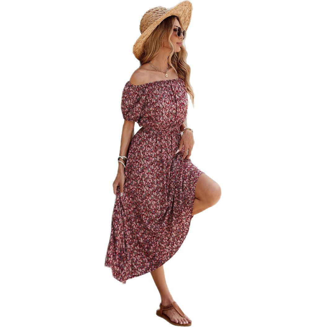 Damen Maxikleid mit Blumenmuster und elastischem Taillenbund Stalluxe