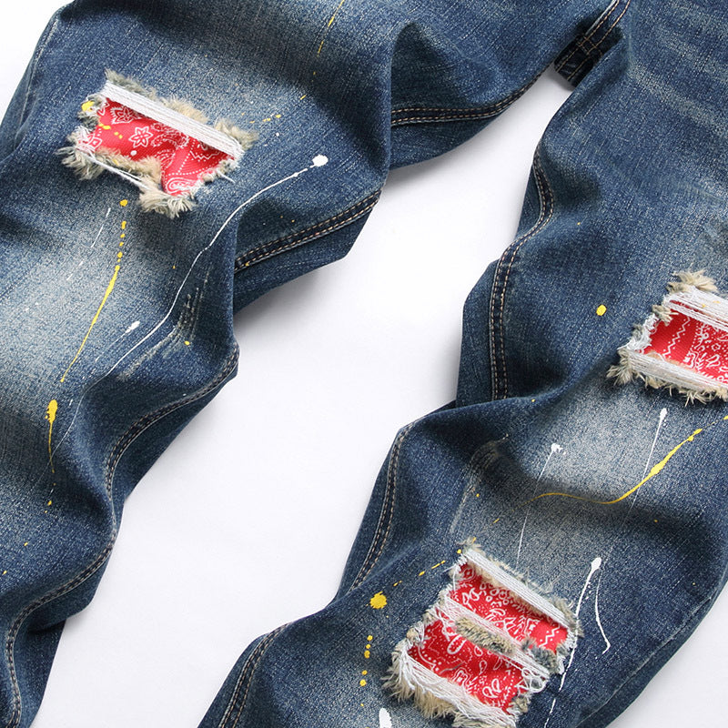 Herren kreative Ripped Jeans mit einzigartigen Farbklecksen Stalluxe
