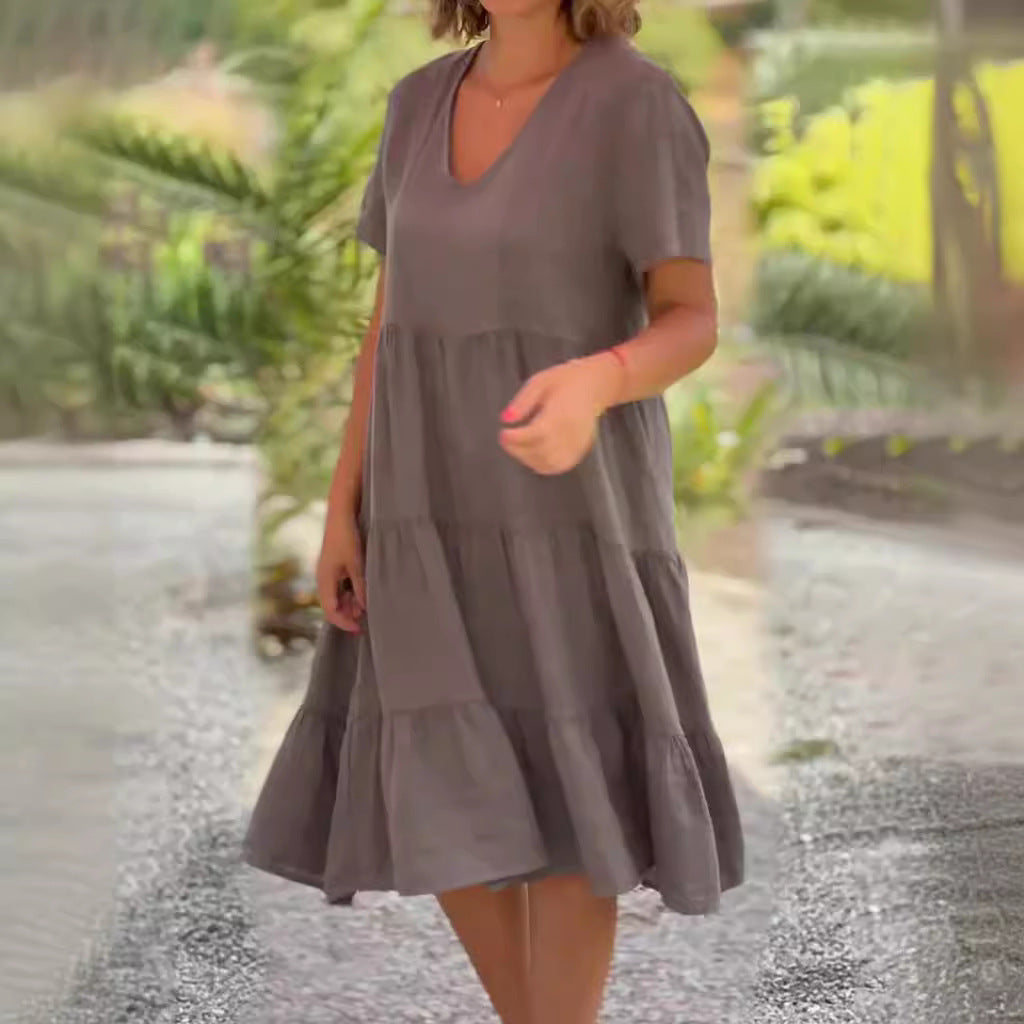 Damen V-Ausschnitt Volantkleid aus leichter Baumwolle Stalluxe