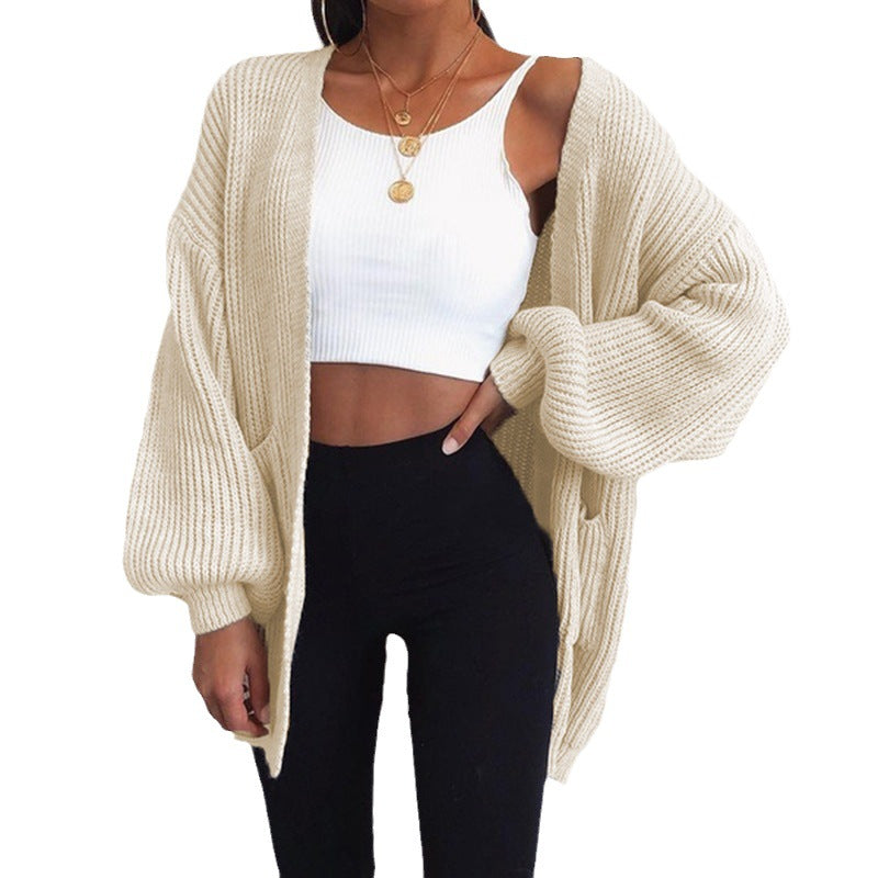 Damen Grober Strickcardigan mit ballonförmigen Ärmeln und lässigem Schnitt Stalluxe