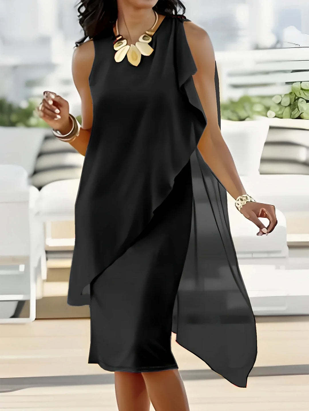 Damen asymmetrisches Chiffonkleid mit fließendem Schnitt Stalluxe