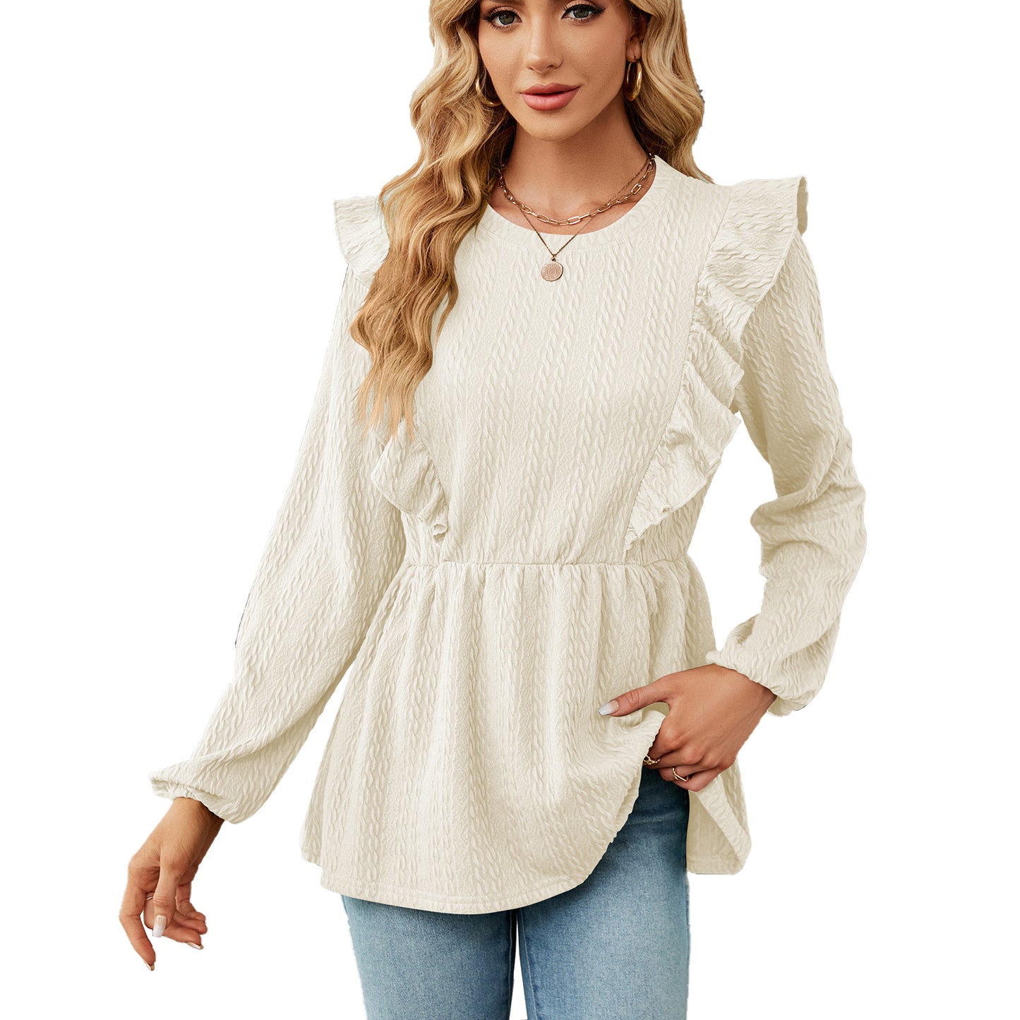 Damen trendiges Blusenshirt mit Rüschendetails und elastischem Bund Stalluxe