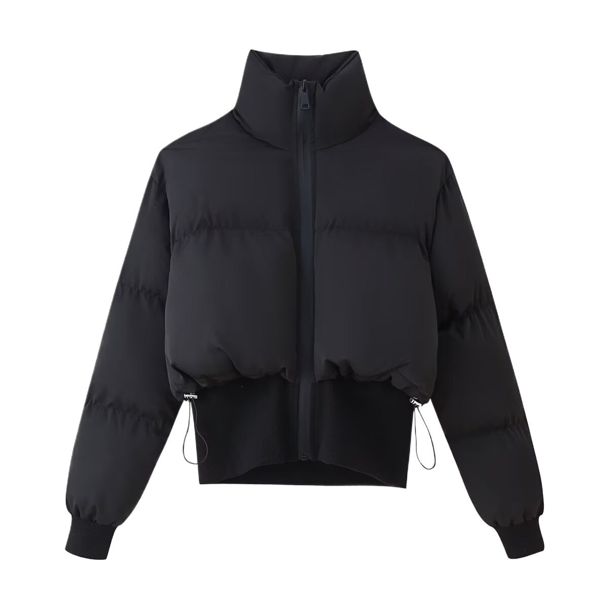 Damen modische cropped Steppjacke mit hohem Kragen und elastischem Saum Stalluxe