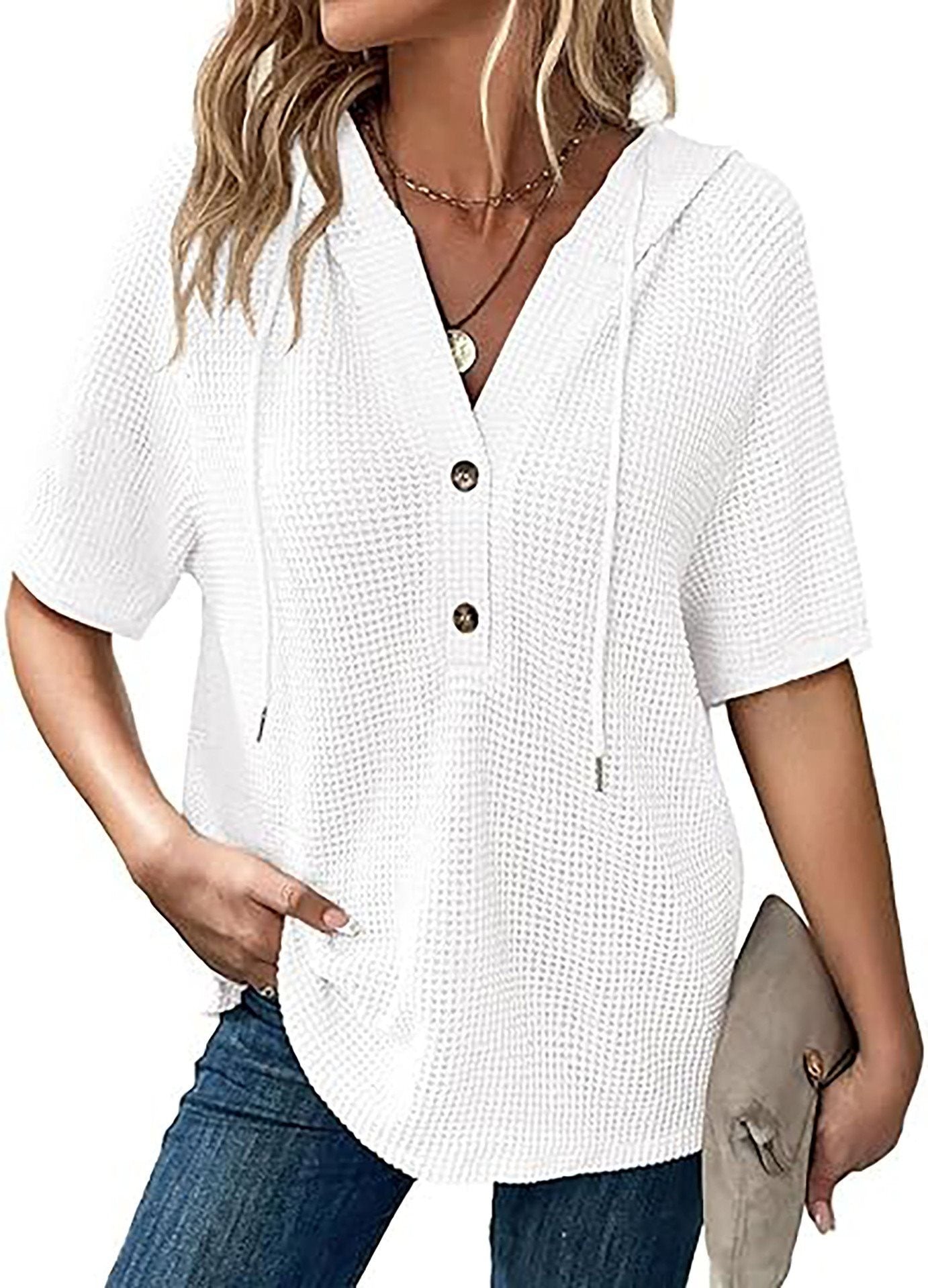 Damen lässiges Oversized Shirt mit Kapuze und Knopfdetail Stalluxe