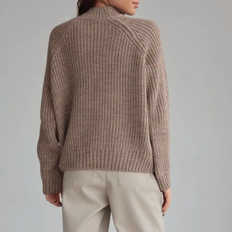 Damen Strickpullover mit hohem Kragen und dekorativem Wellenmuster Stalluxe