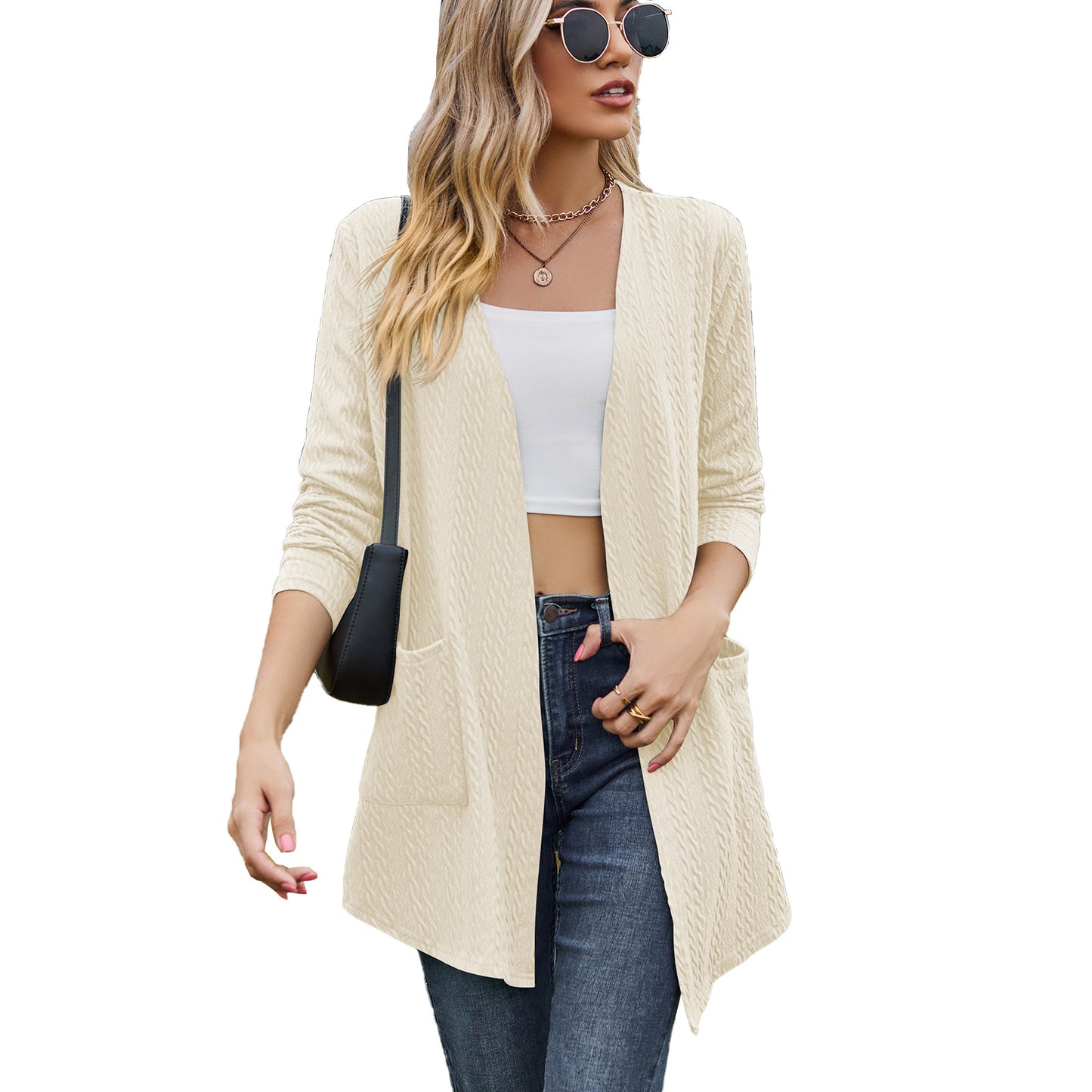 Damen Strickjacke mit offener Front und eingearbeiteten Taschen Stalluxe