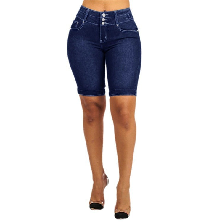 Damen Jeansbermuda mit hohem Bund und Knopfdetail Stalluxe