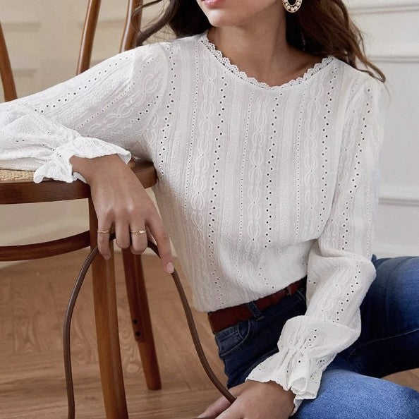 Damen elegante Bluse mit Rüschendetails und Lochstickerei Stalluxe
