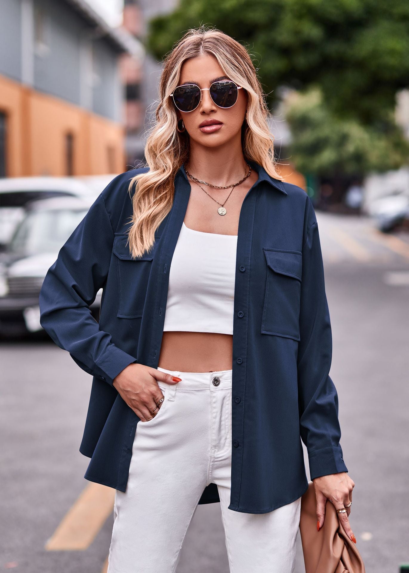 Damen lässige Hemdbluse mit praktischem Taschen-Design Stalluxe