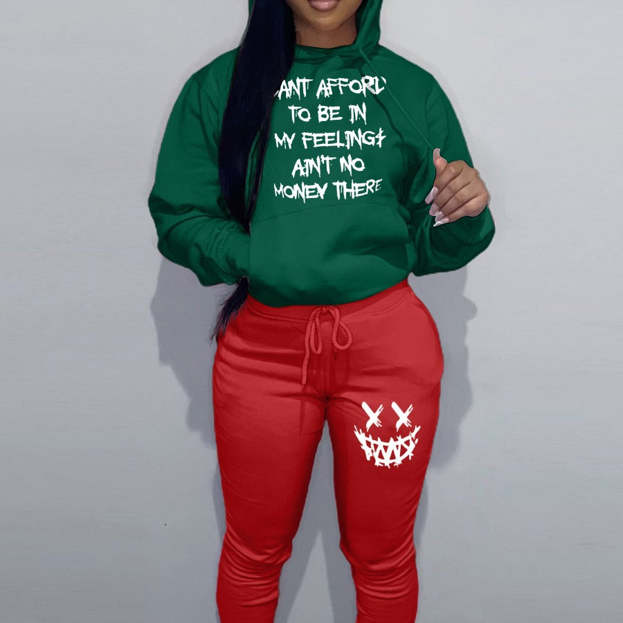 Damen lässiges Hoodie und Jogginghose Set mit einzigartigem Schriftzug und kreativen Motiven Stalluxe