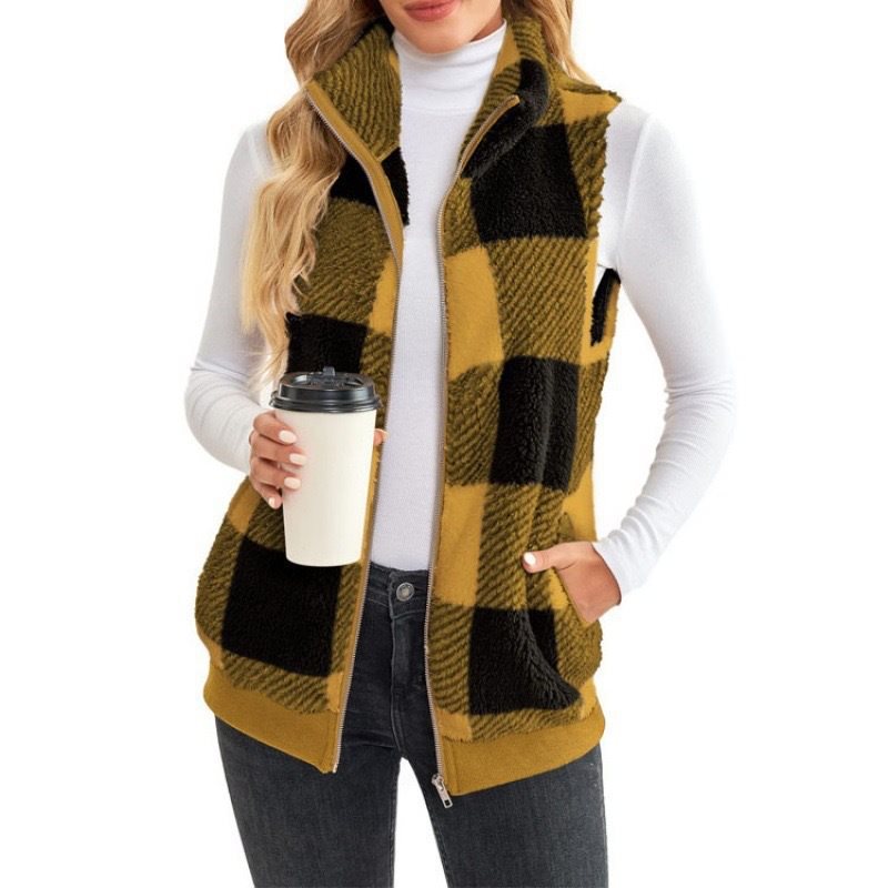 Damen Fleece-Weste mit Karomuster und hochwertigem Reißverschluss Stalluxe