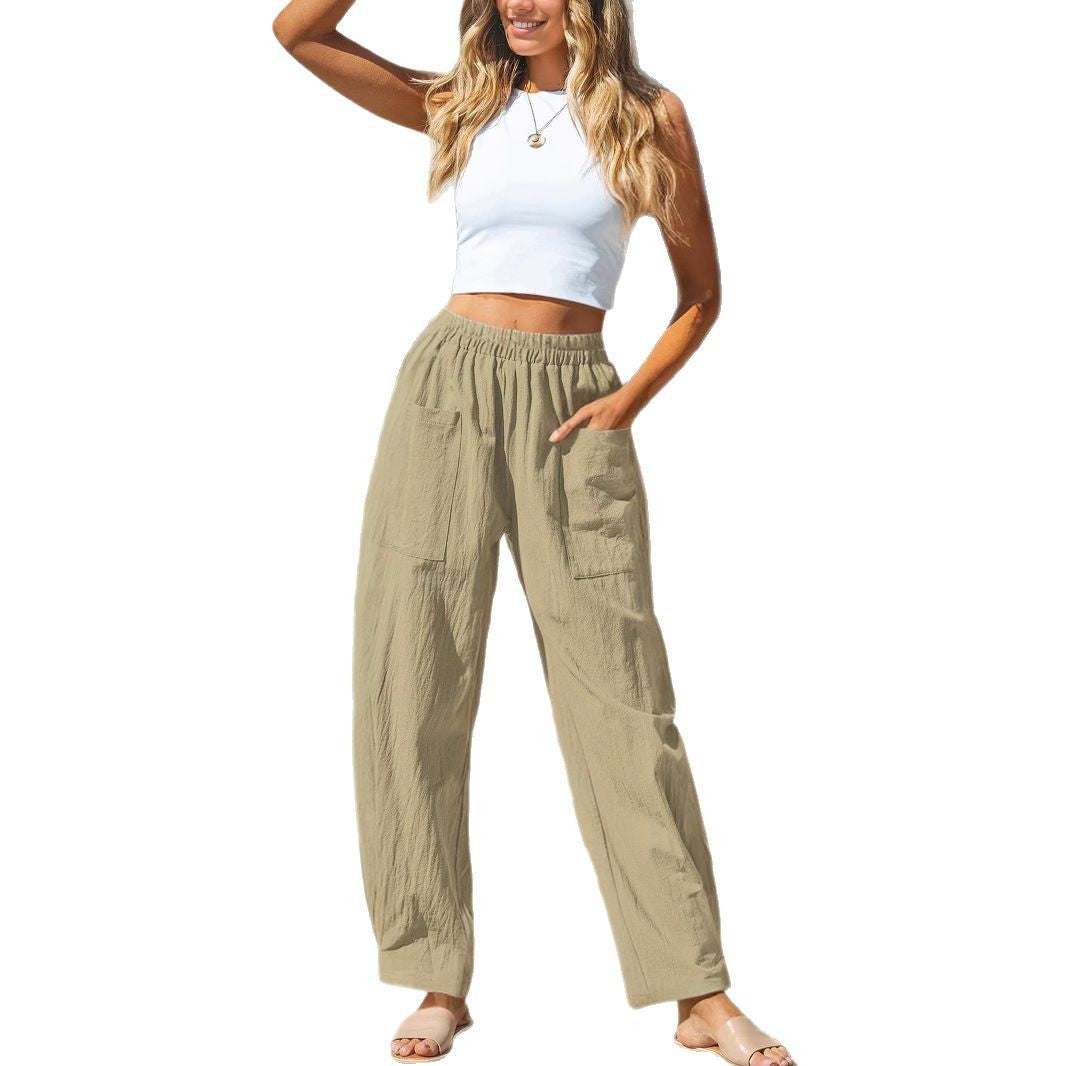 Damen luftige Freizeithose mit elastischem Bund und vielseitigen Taschen Stalluxe