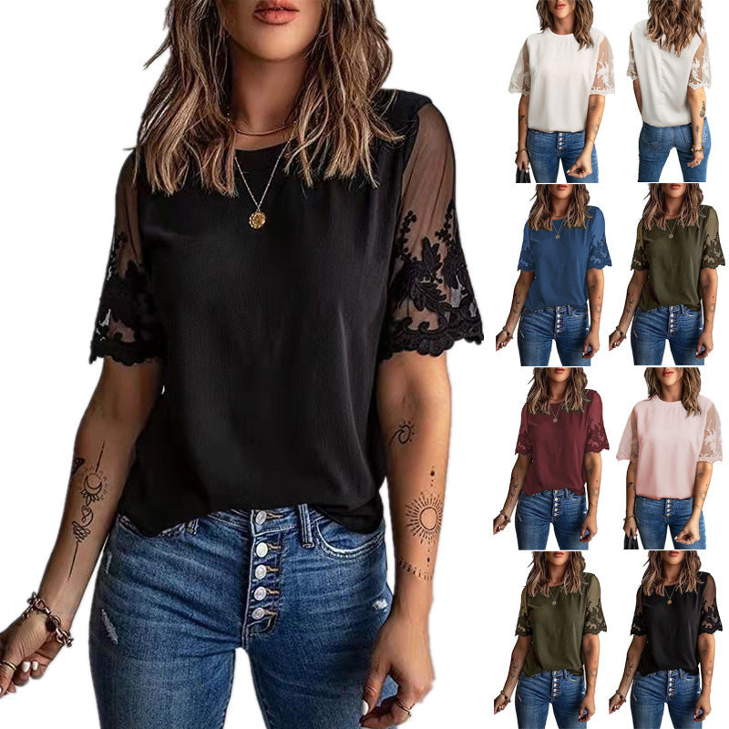 Damen Elegantes T-Shirt mit Spitze an den Ärmeln Stalluxe