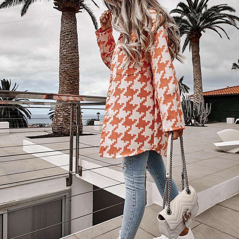 Damen Oversized Jacke im Hahnentritt-Design mit Taschen Stalluxe
