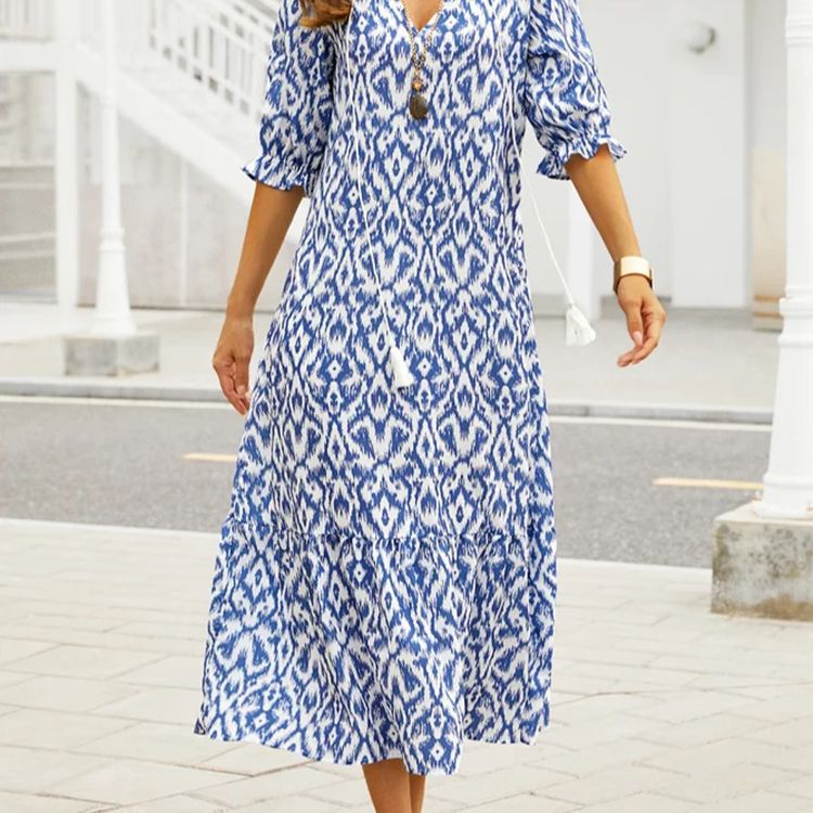 Damen Maxikleid mit modernem Boho-Design und lässigem V-Ausschnitt Stalluxe