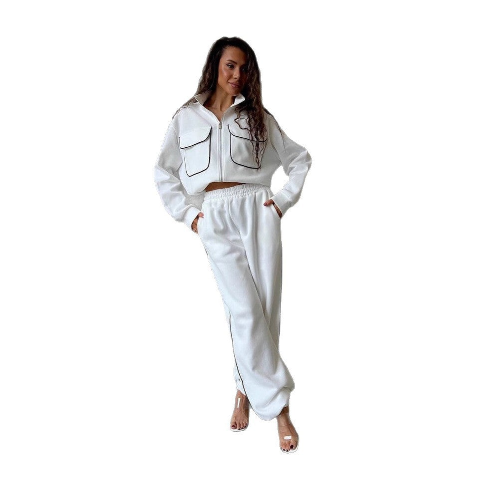 Damen lässiges Sportanzug-Set mit modischer Jacke und weit geschnittenen Hosen Stalluxe